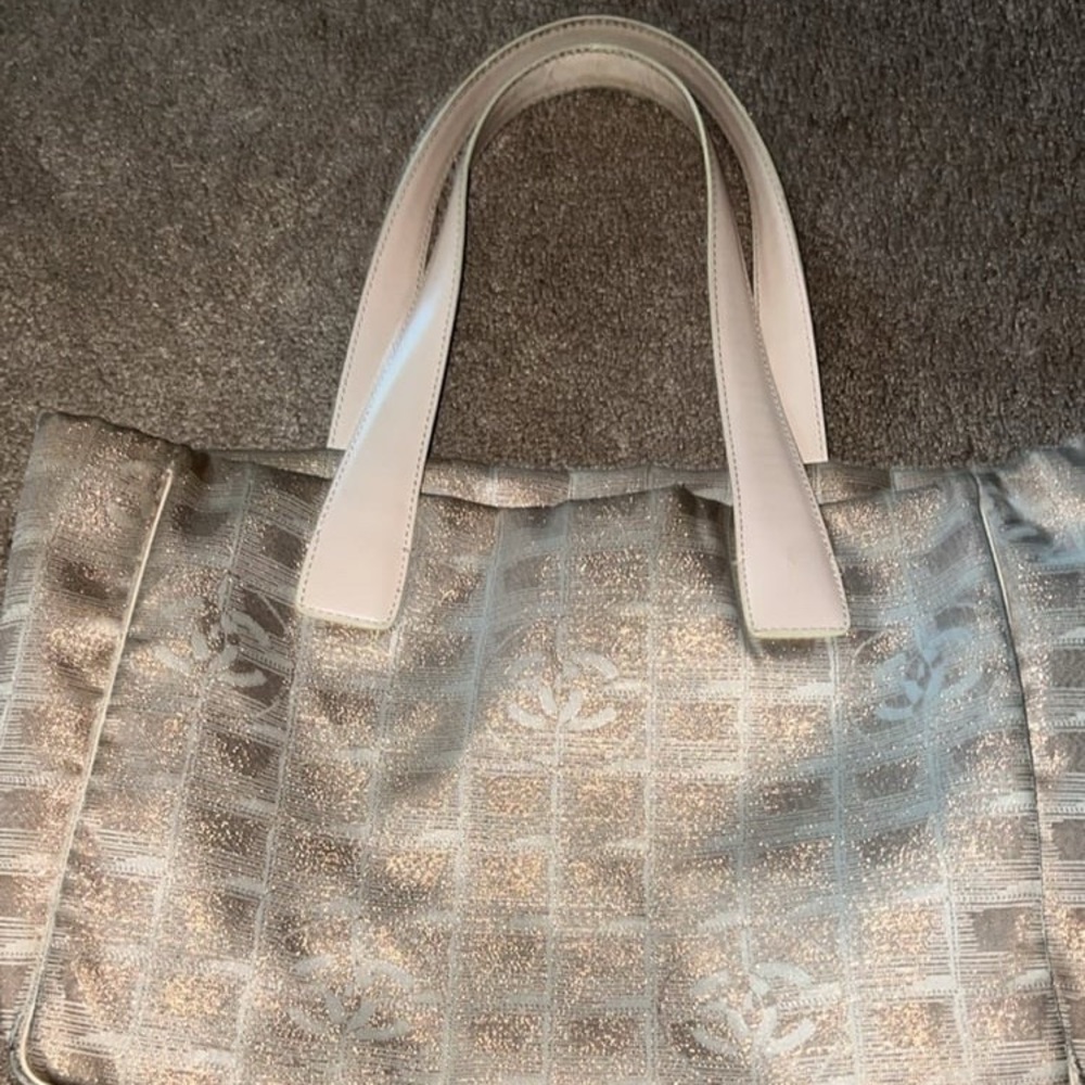 CHANEL Beige and White Travel Tote